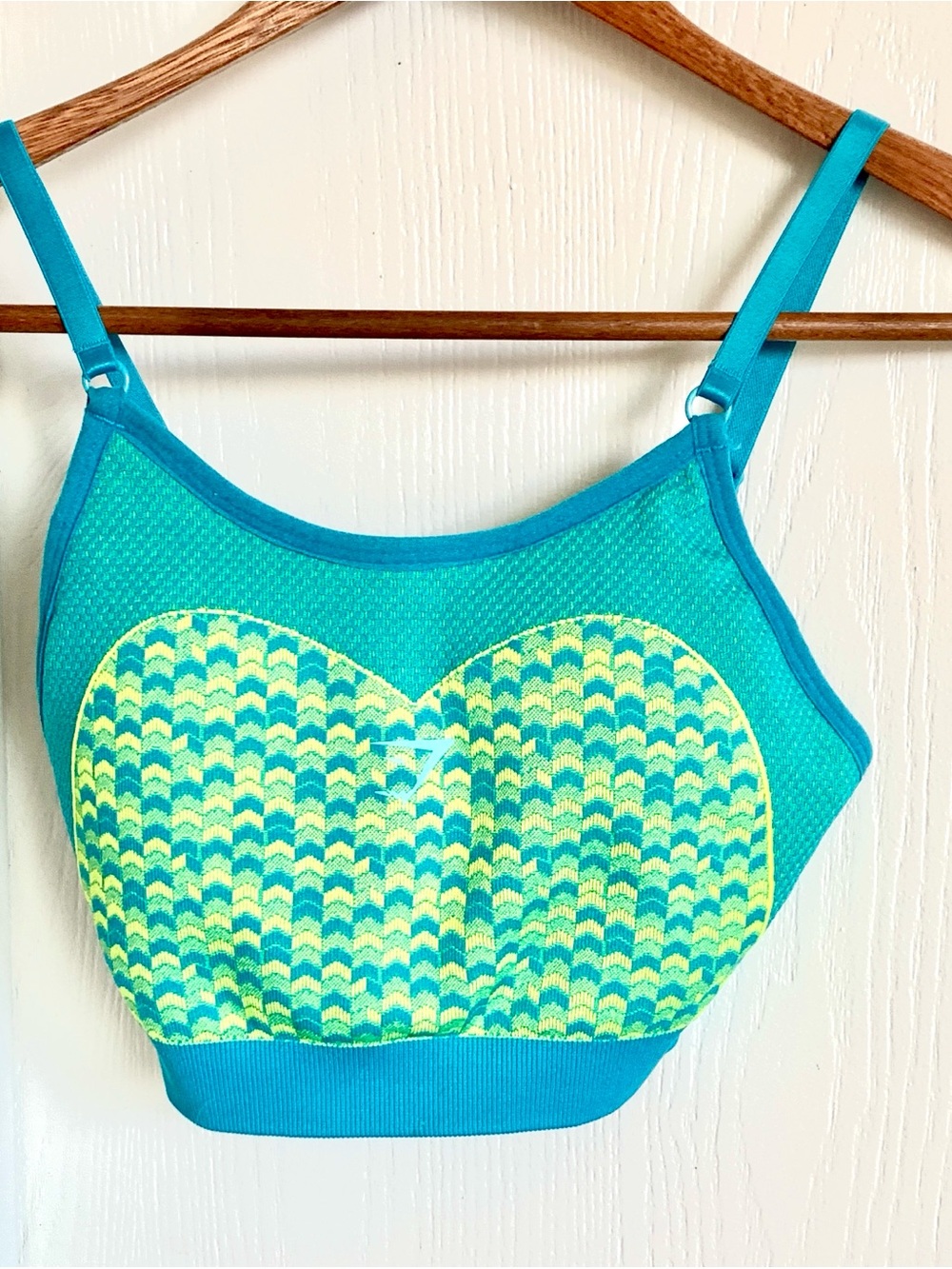 Gymshark Teal and Lime Patterned Rashguard Crop Top
